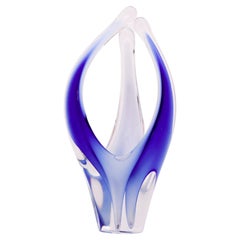 Blue Glass Sculpture / Vase, Flygsfors Coquille Paul Kedelv Mid-Century Modern