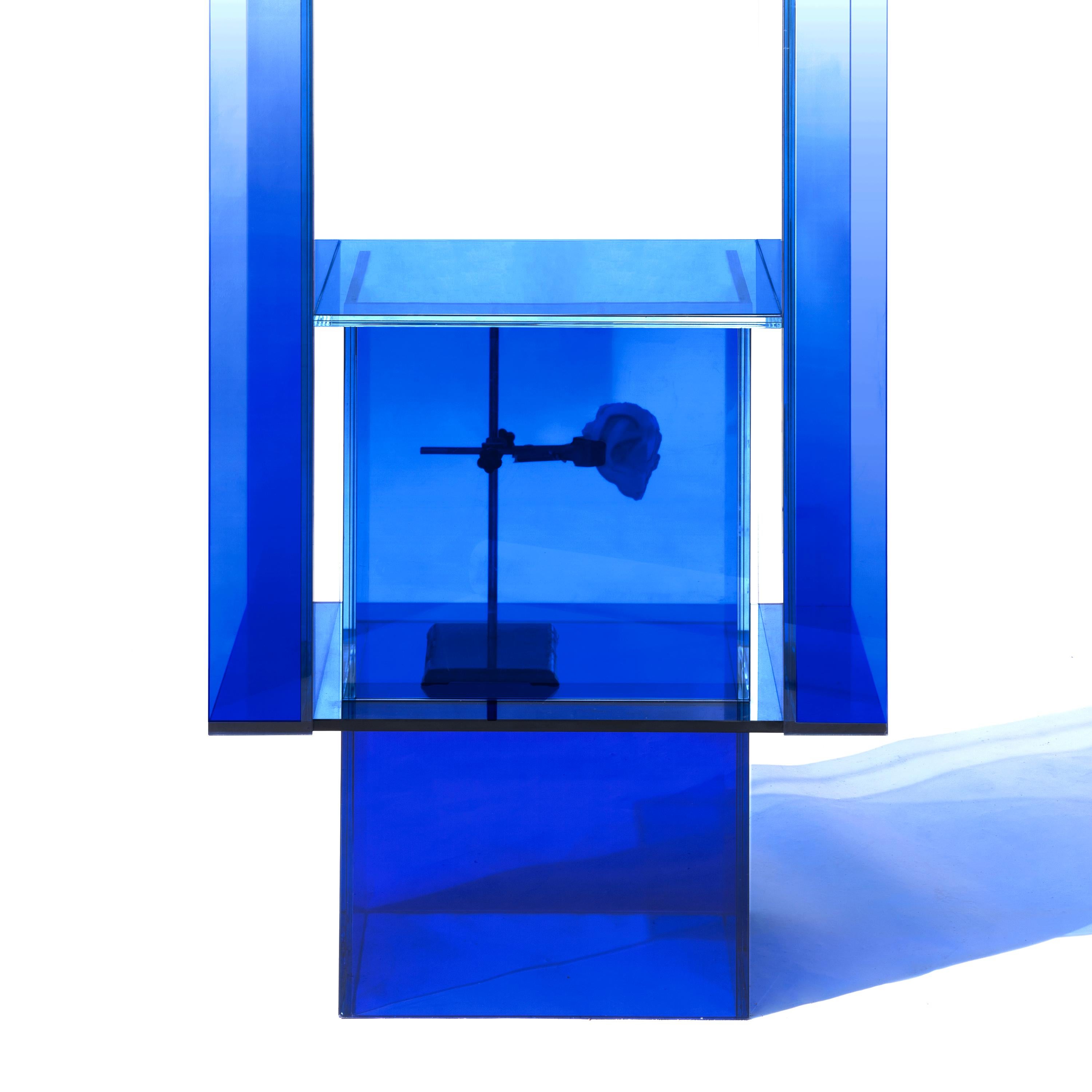 blue glass shelves