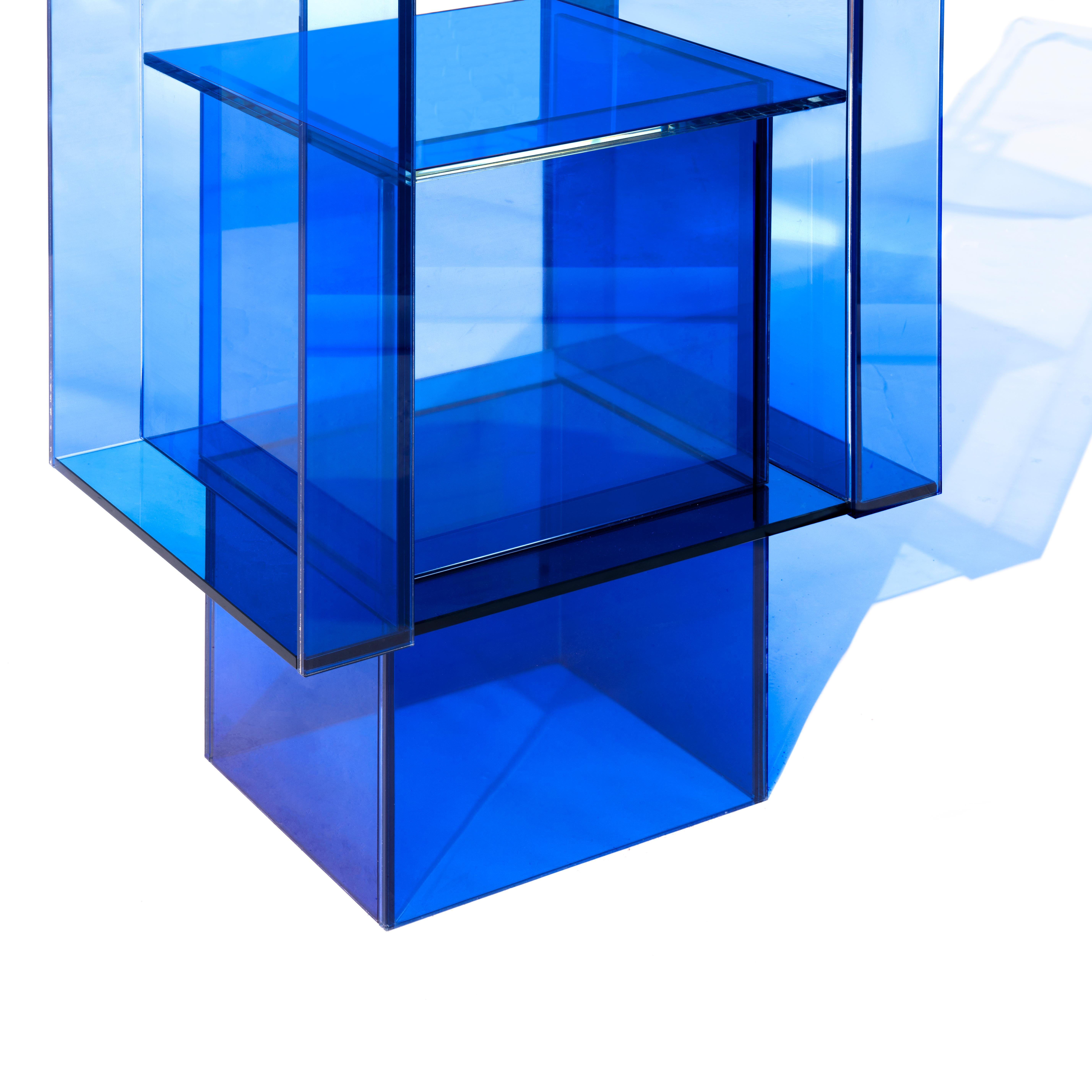 Chinese Null Blue Glass Shelf Clear Transition Color Square by Studio Buzao Customizable For Sale