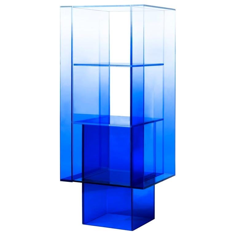 Null Blue Glass Shelf Clear Transition Color Square by Studio Buzao Customizable For Sale