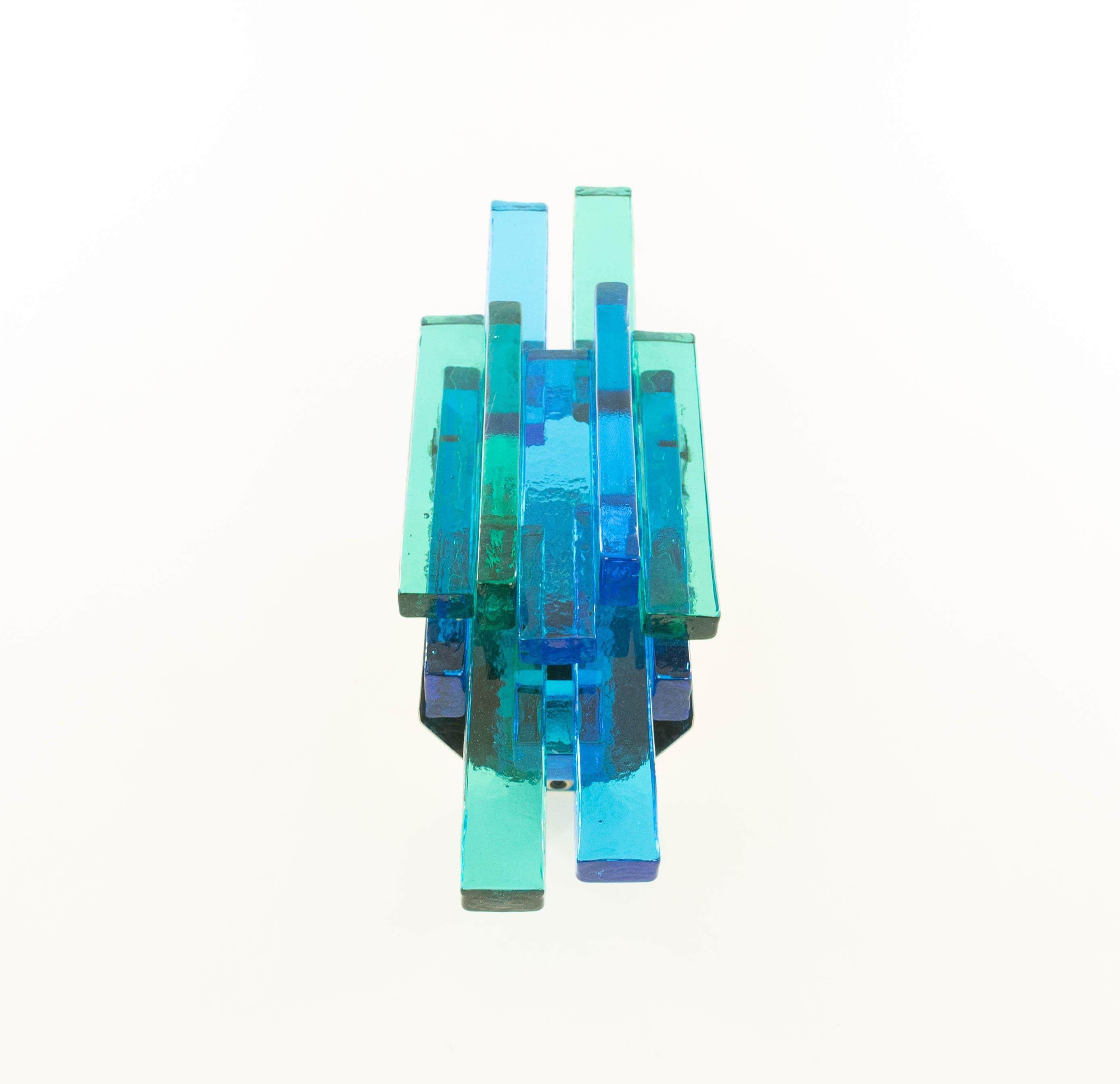 Mid-Century Modern Blue Glass Skulptur Lampet Wall Lamp by Svend Aage Holm Sørensen, 1960s For Sale