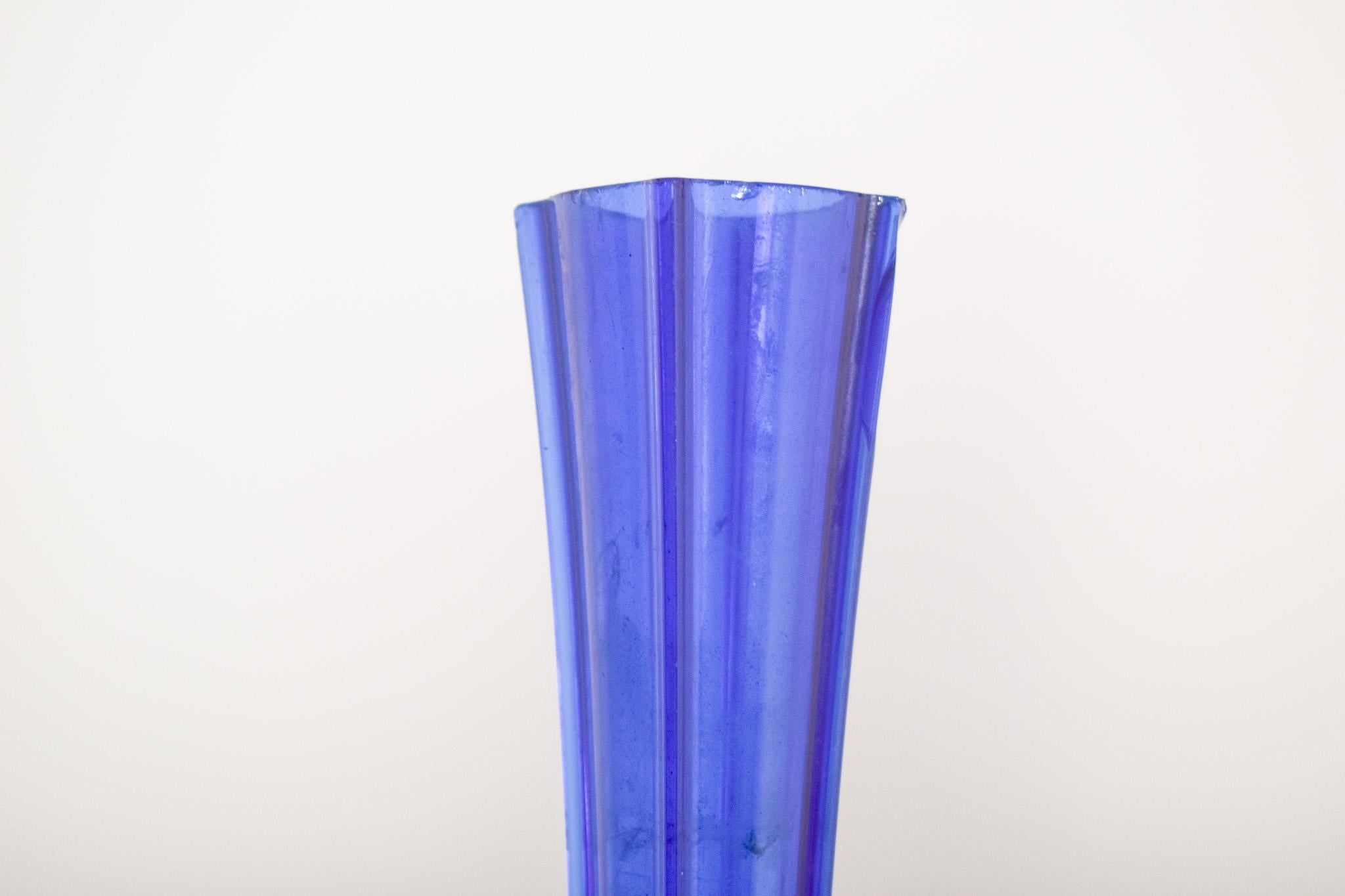 Solitaire en verre bleu, pot à fleurs Bon état - En vente à Lisboa, Lisboa