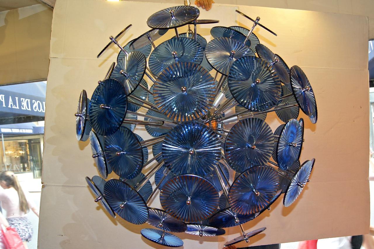 Italian Blue Glass Sputnik Chandelier For Sale