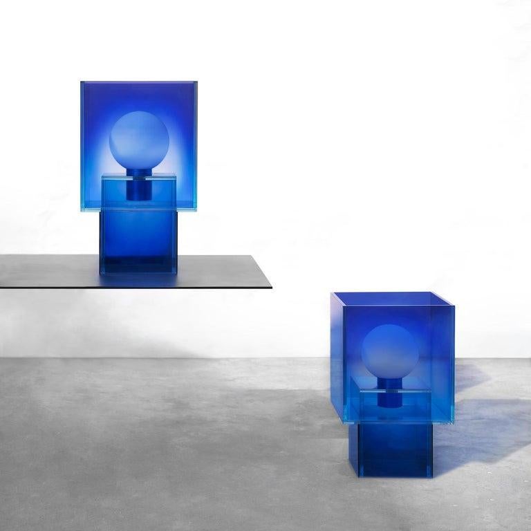 Null Blue Glass Table Lamp Clear Transition Color Square Studio Buzao For Sale 4