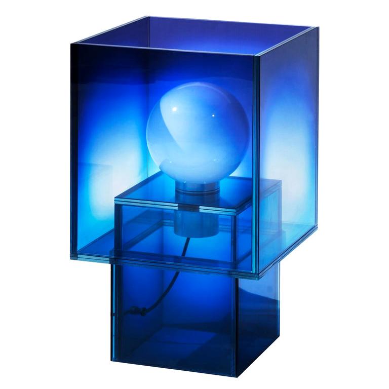 Null Blue Glass Table Lamp Clear Transition Color Square Studio Buzao For Sale