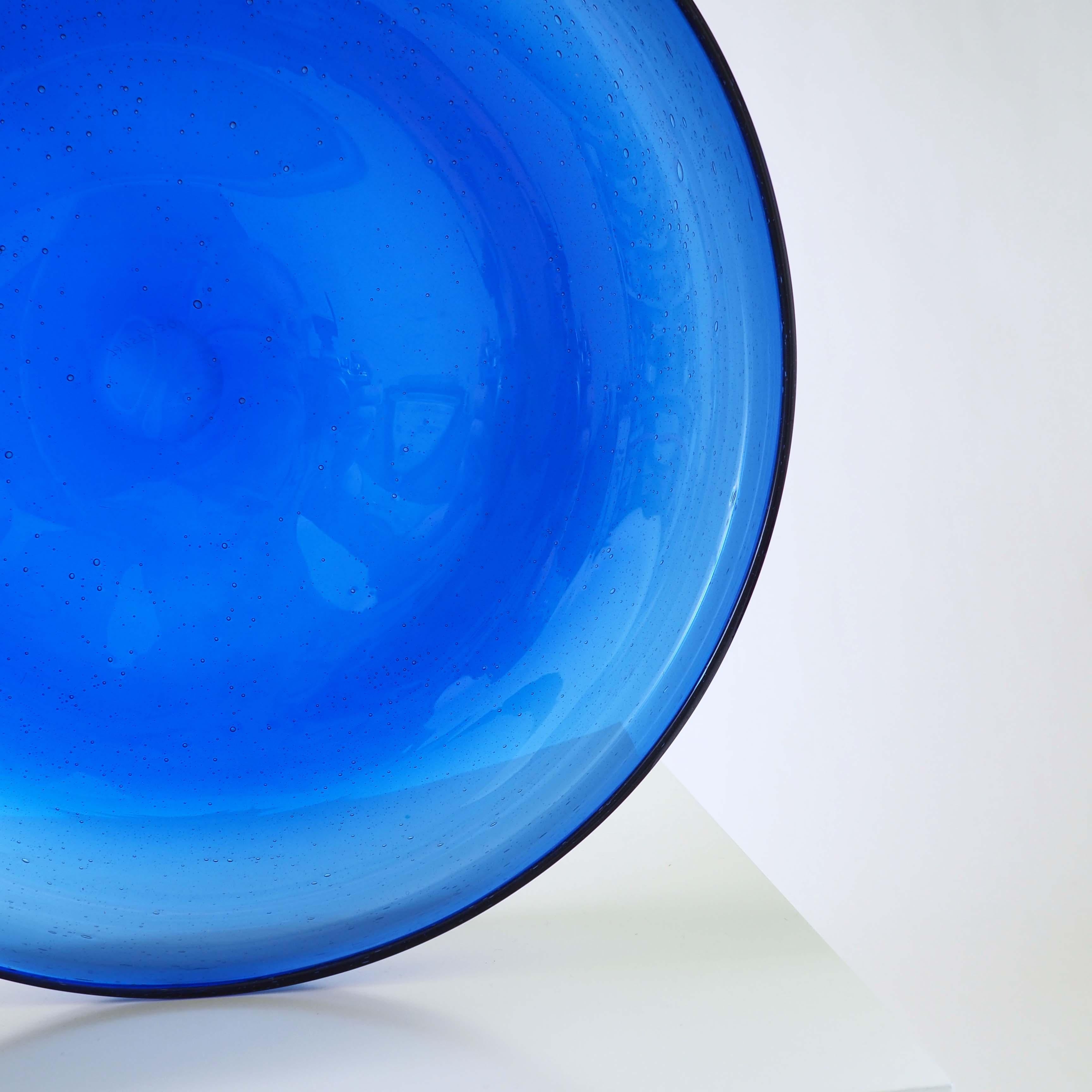 Scandinavian Modern Blue Glass Tray by Erik Höglund, Boda, Sweden For Sale