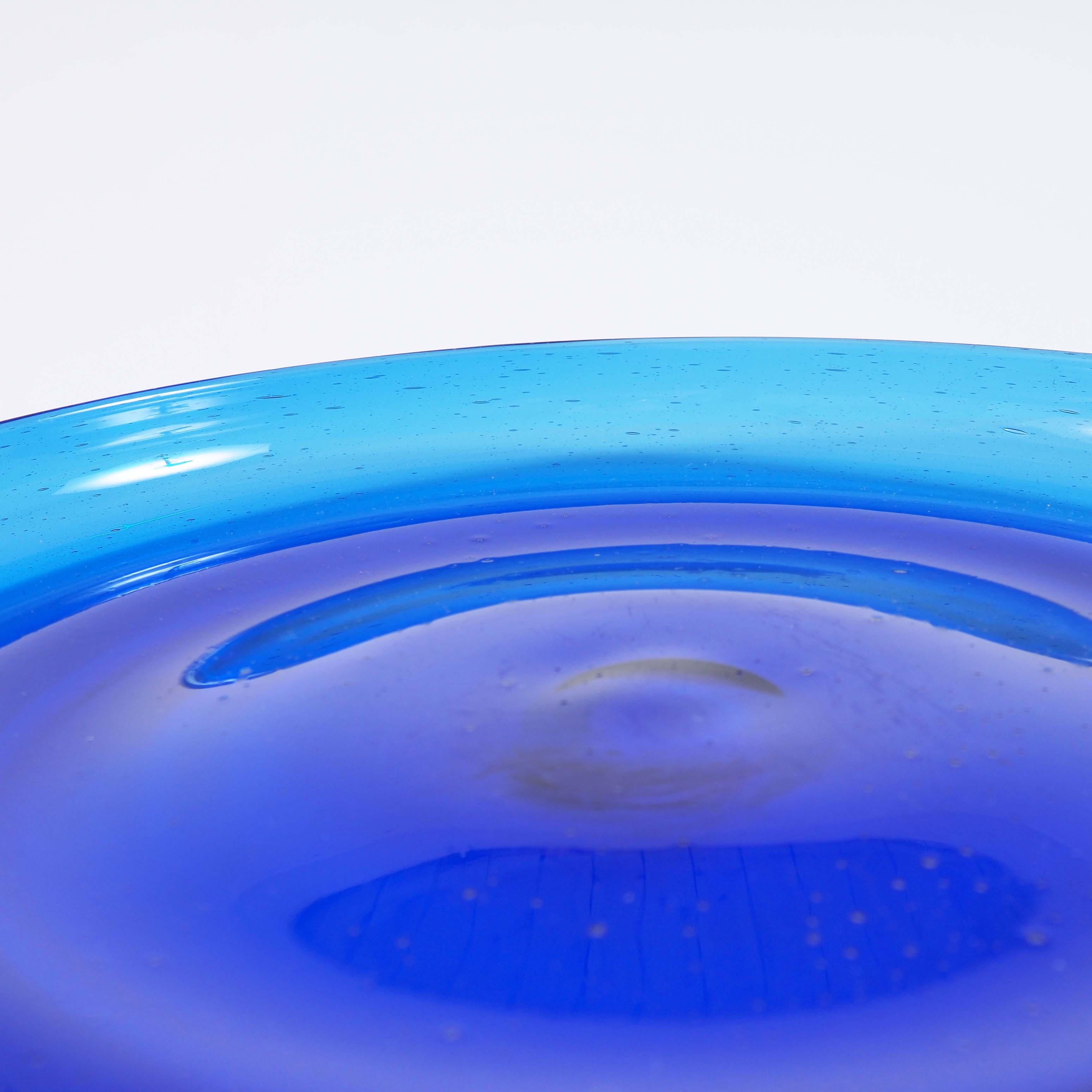 Mid-20th Century Blue Glass Tray by Erik Höglund, Boda, Sweden For Sale