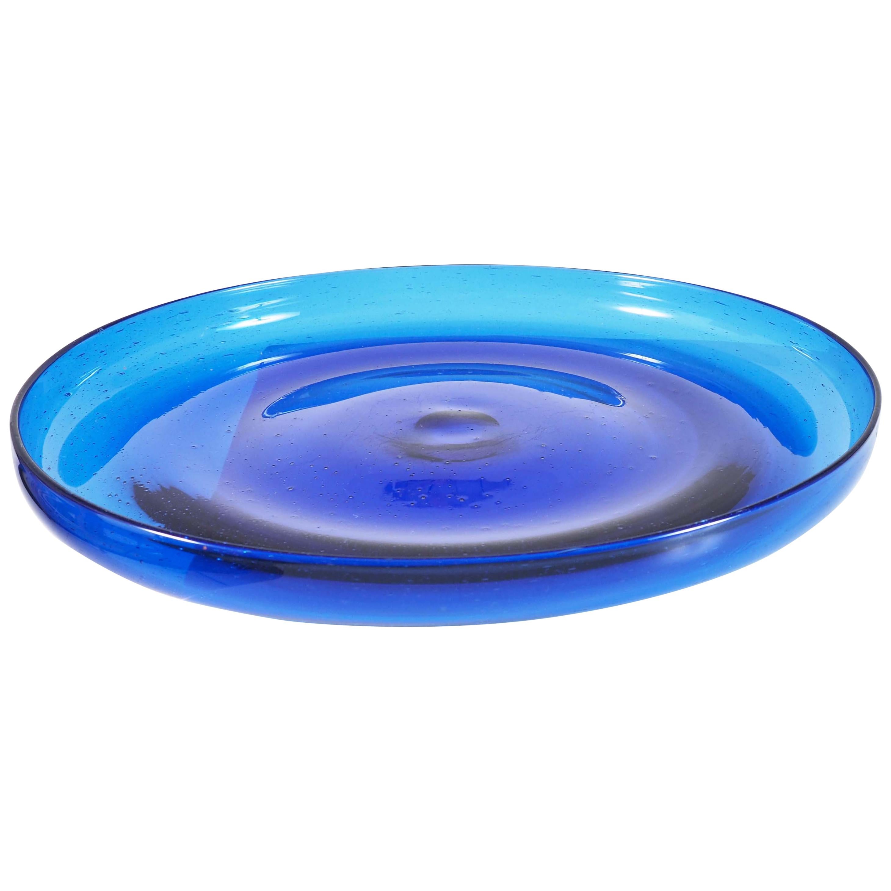 Blue Glass Tray by Erik Höglund, Boda, Sweden