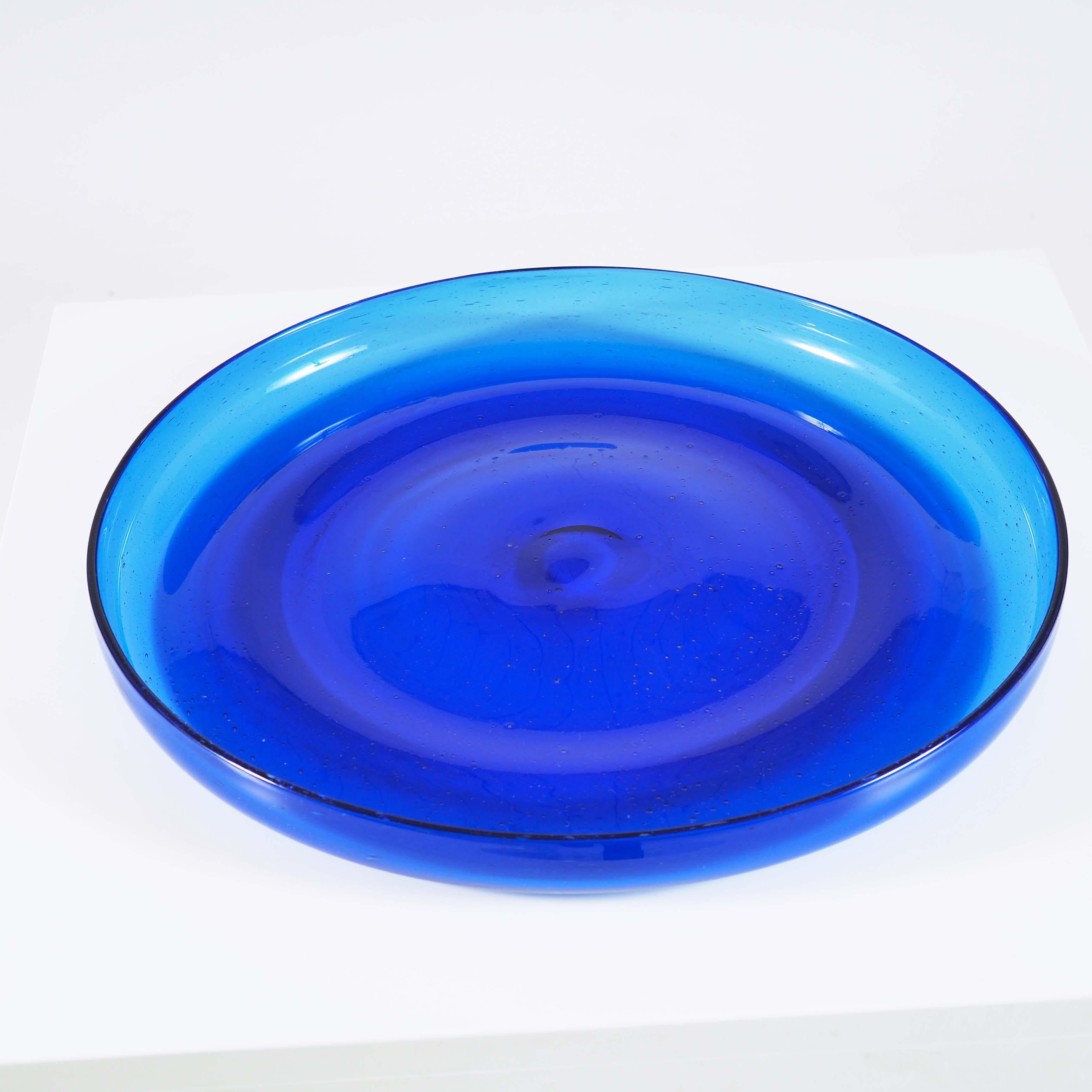Swedish Blue Glass Tray by Erik Höglund, Boda, Sweden