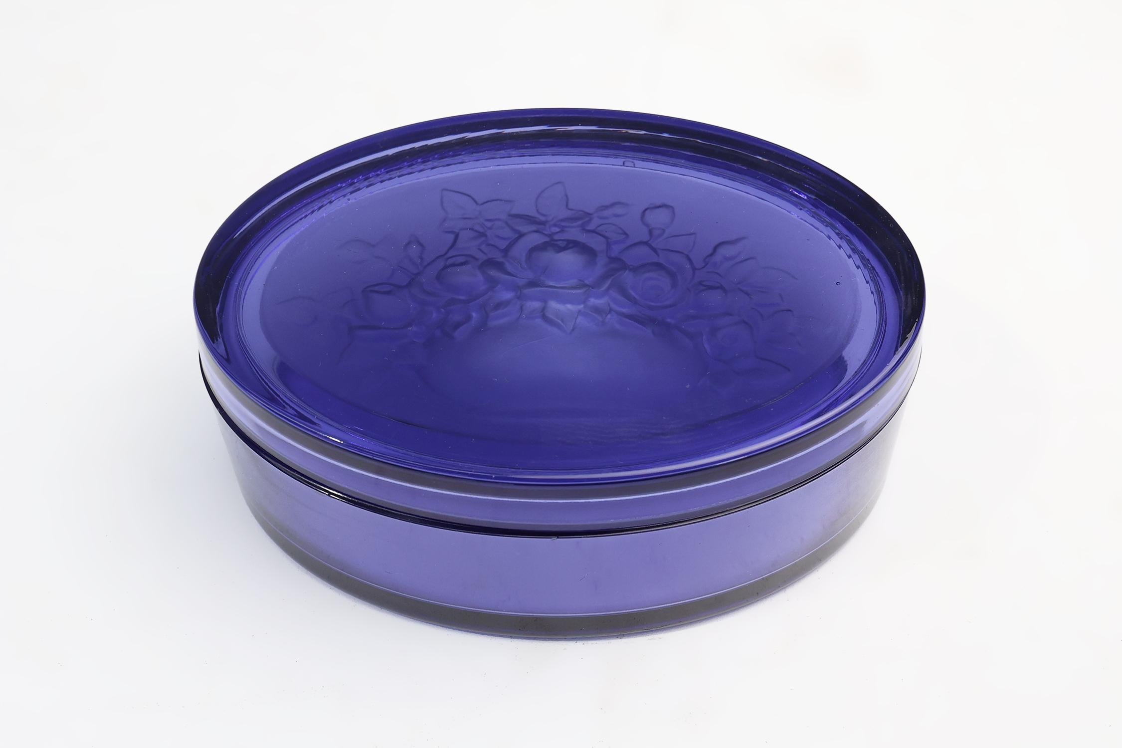 Vidrio azul Val Saint Lambert Vide-Poche, Bélgica ca. 1900 en venta 4