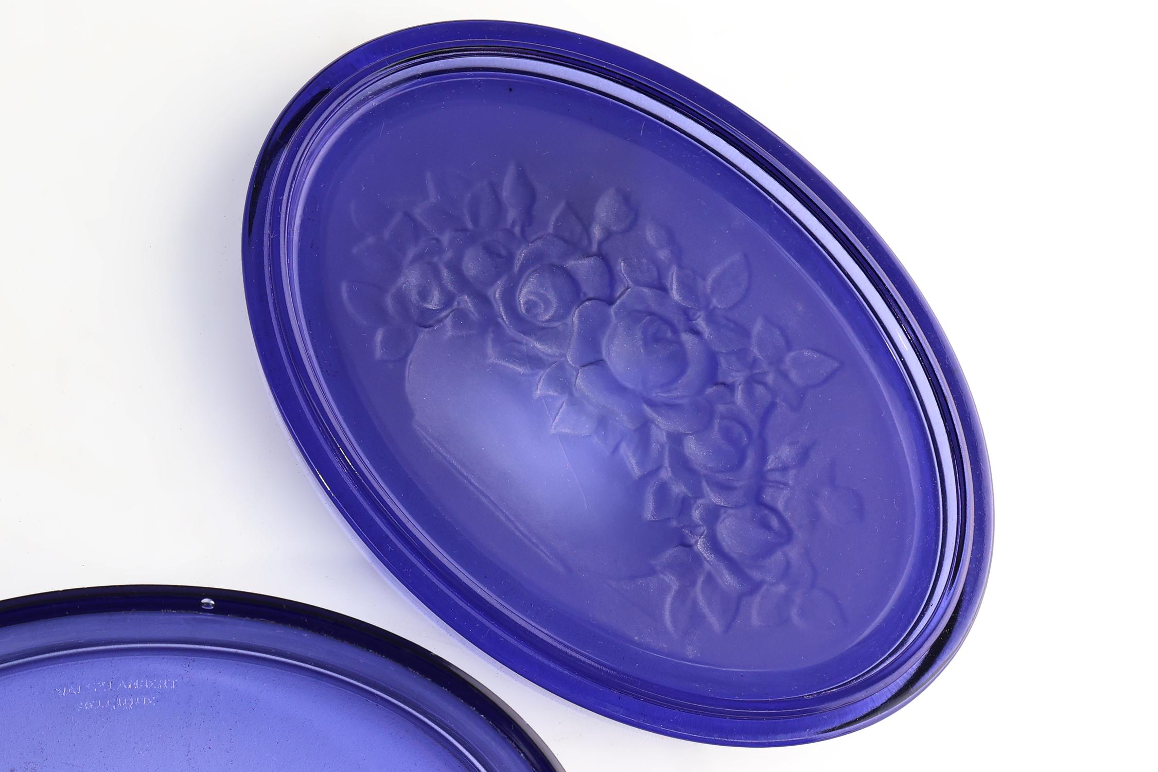 Vidrio azul Val Saint Lambert Vide-Poche, Bélgica ca. 1900 Barroco en venta