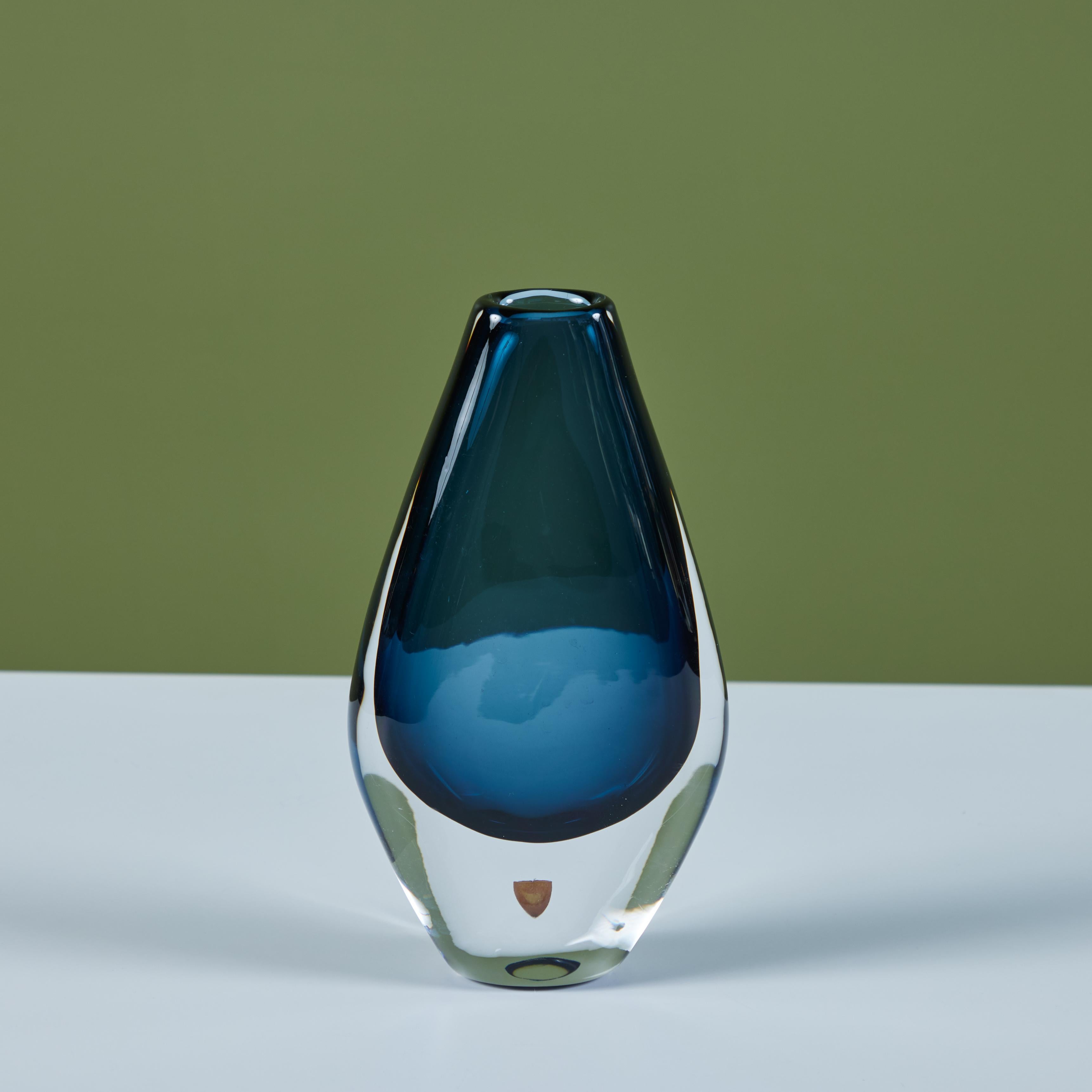 Swedish Blue Glass Vase by Nils Landberg for Orrefors For Sale