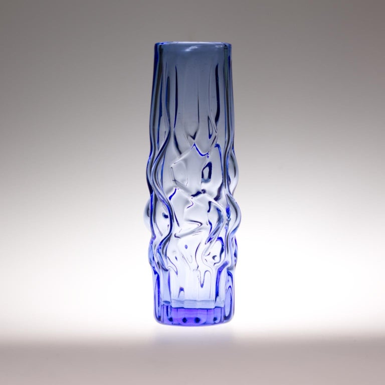Blue Glass Vase by Pavel Hlava for Novy Bor Crystalex Czechoslovakia, 1960s In Good Condition For Sale In Lucenec, SK