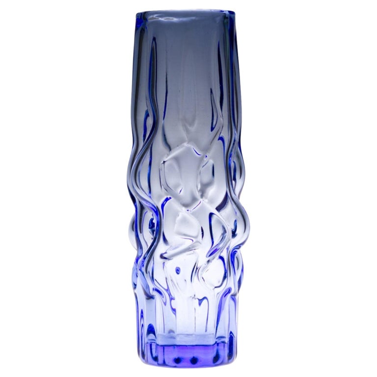 Blue Glass Vase by Pavel Hlava for Novy Bor Crystalex Czechoslovakia, 1960s For Sale