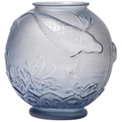 Blue Glass Vase by Pierre D’Avesn, France, circa 1930