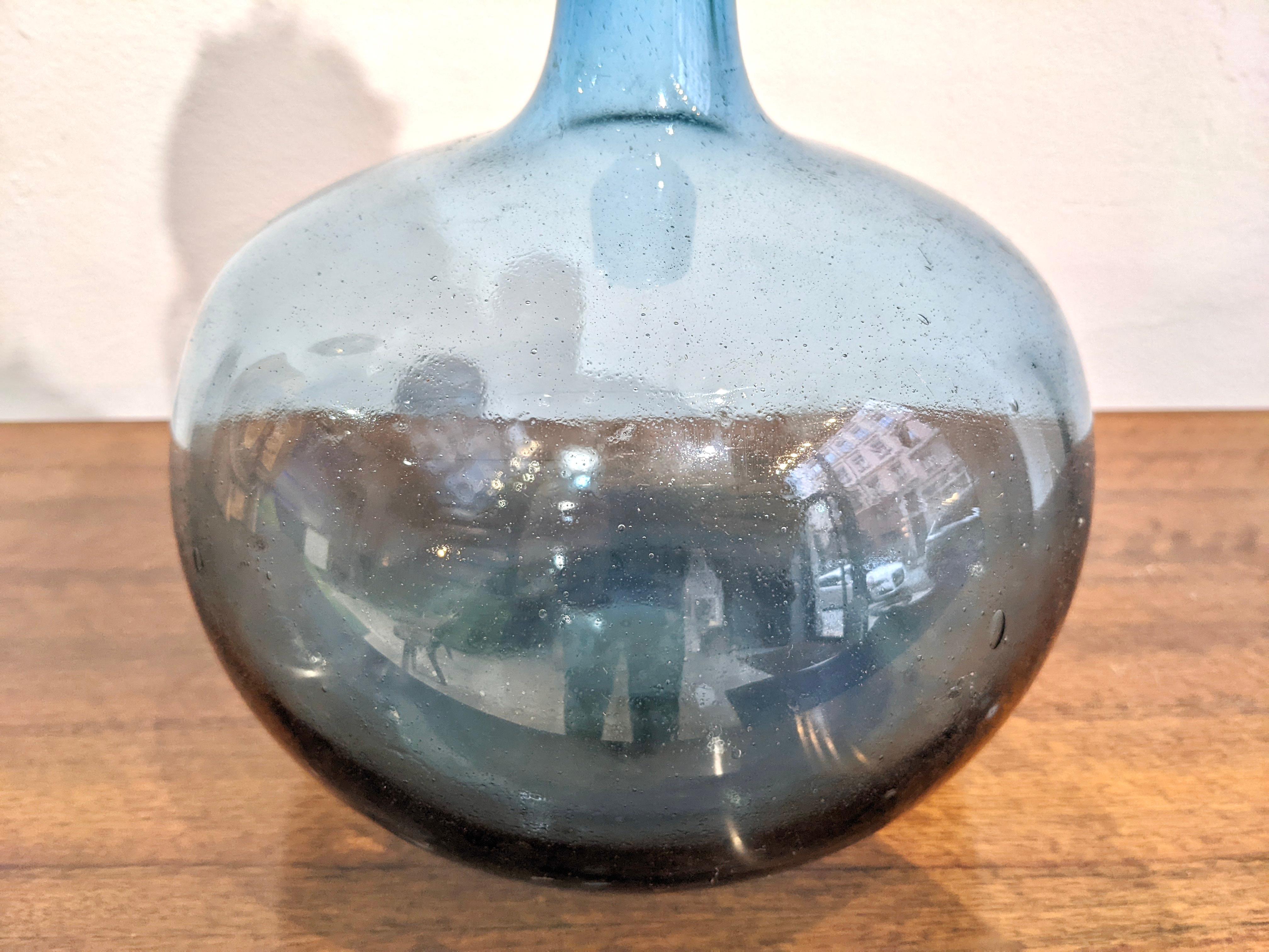 French Blue glass vase, Claude Morin For Sale
