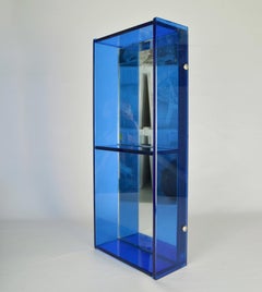 Blue Glass Rectangular Wall Mirror Attributed to Crystal Arte