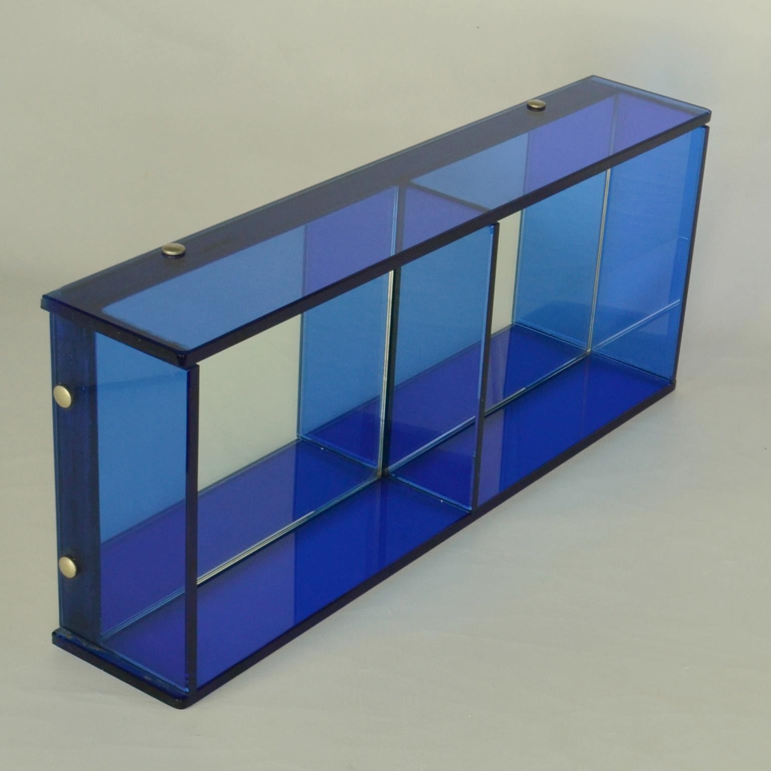 Mid-Century Modern Blue Glass Rectangular Wall Mirror Attributed to Crystal Arte For Sale