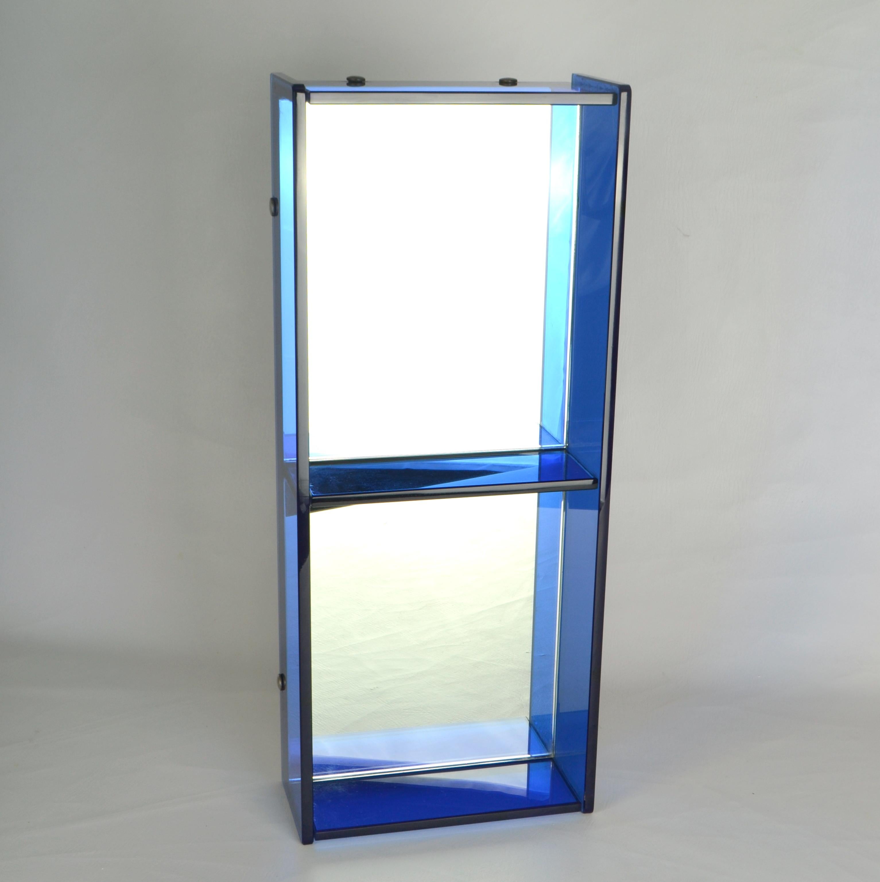 Italian Blue Glass Rectangular Wall Mirror Attributed to Crystal Arte For Sale