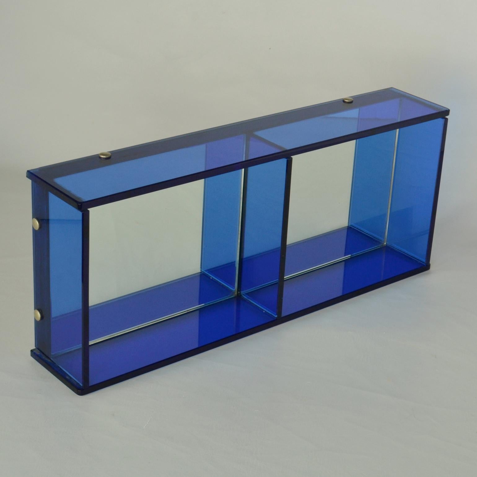 Blue Glass Rectangular Wall Mirror Attributed to Crystal Arte In Excellent Condition For Sale In London, GB