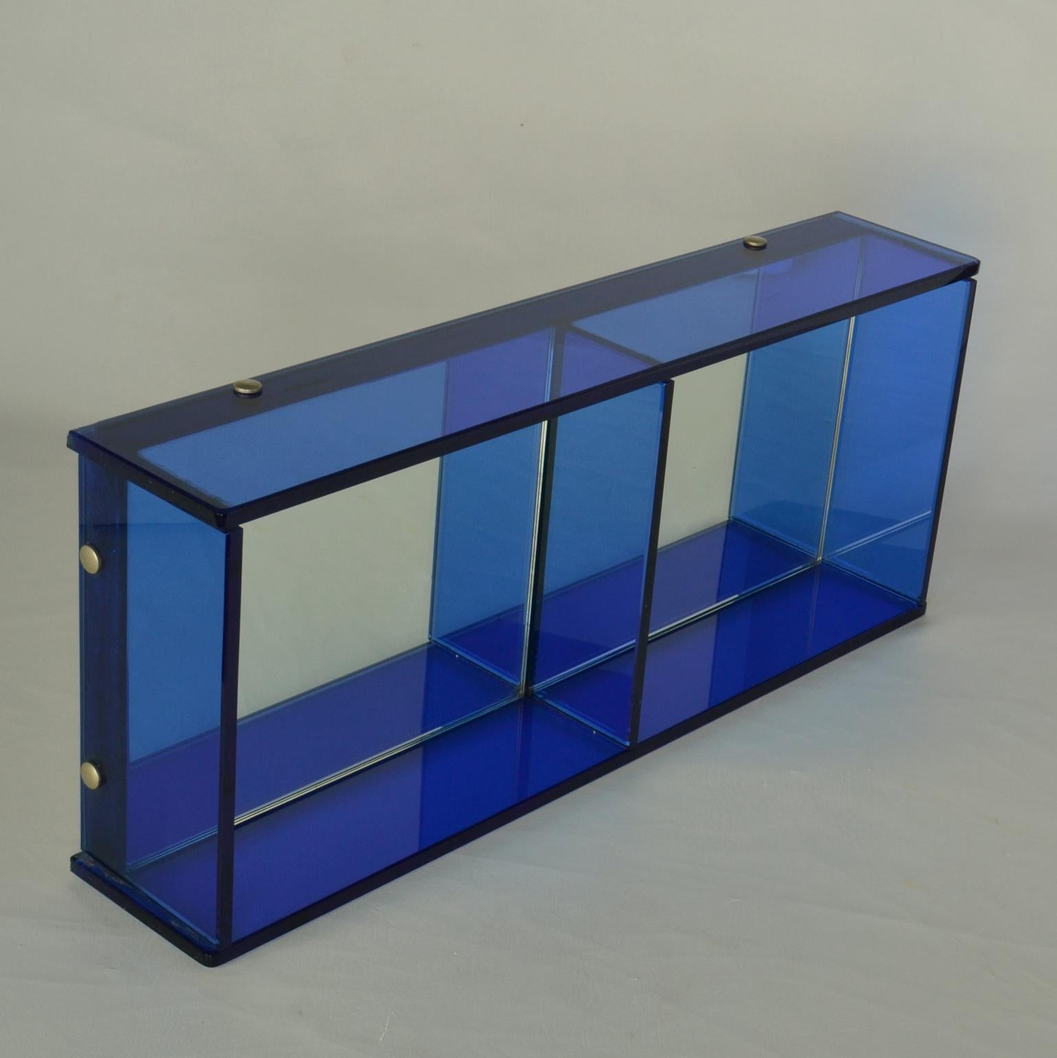 Mid-20th Century Blue Glass Rectangular Wall Mirror Attributed to Crystal Arte For Sale