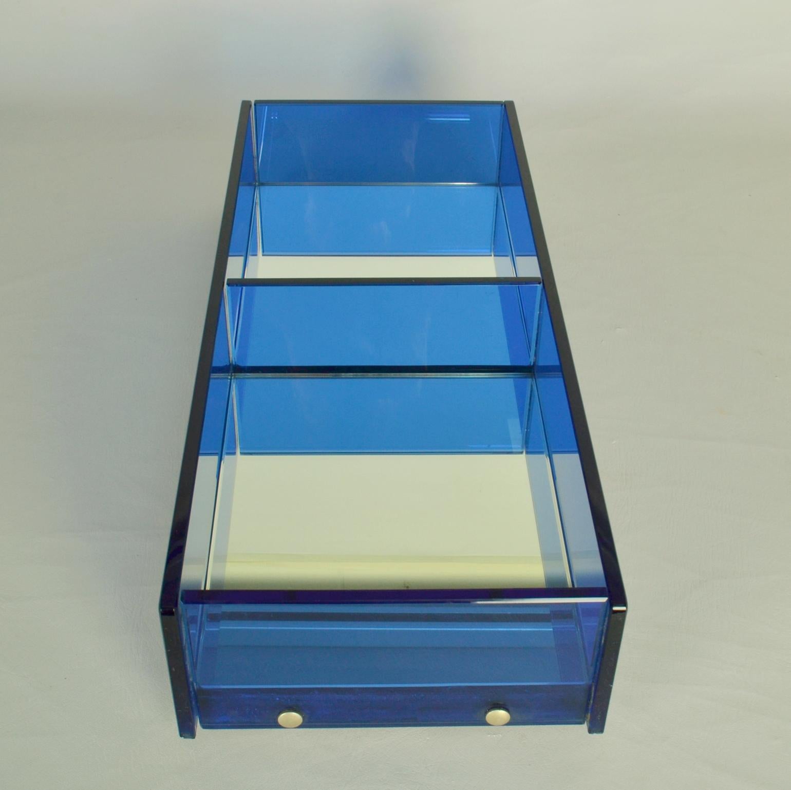 Blue Glass Rectangular Wall Mirror Attributed to Crystal Arte For Sale 1