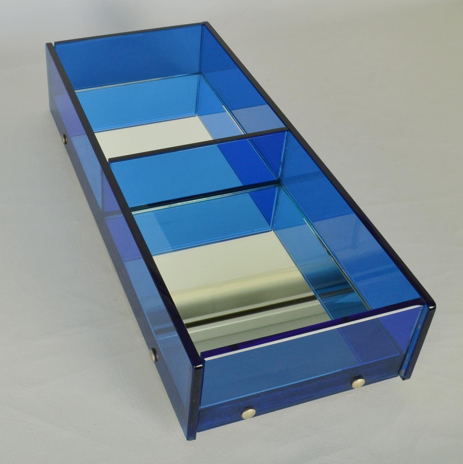 Blue Glass Rectangular Wall Mirror Attributed to Crystal Arte For Sale 2
