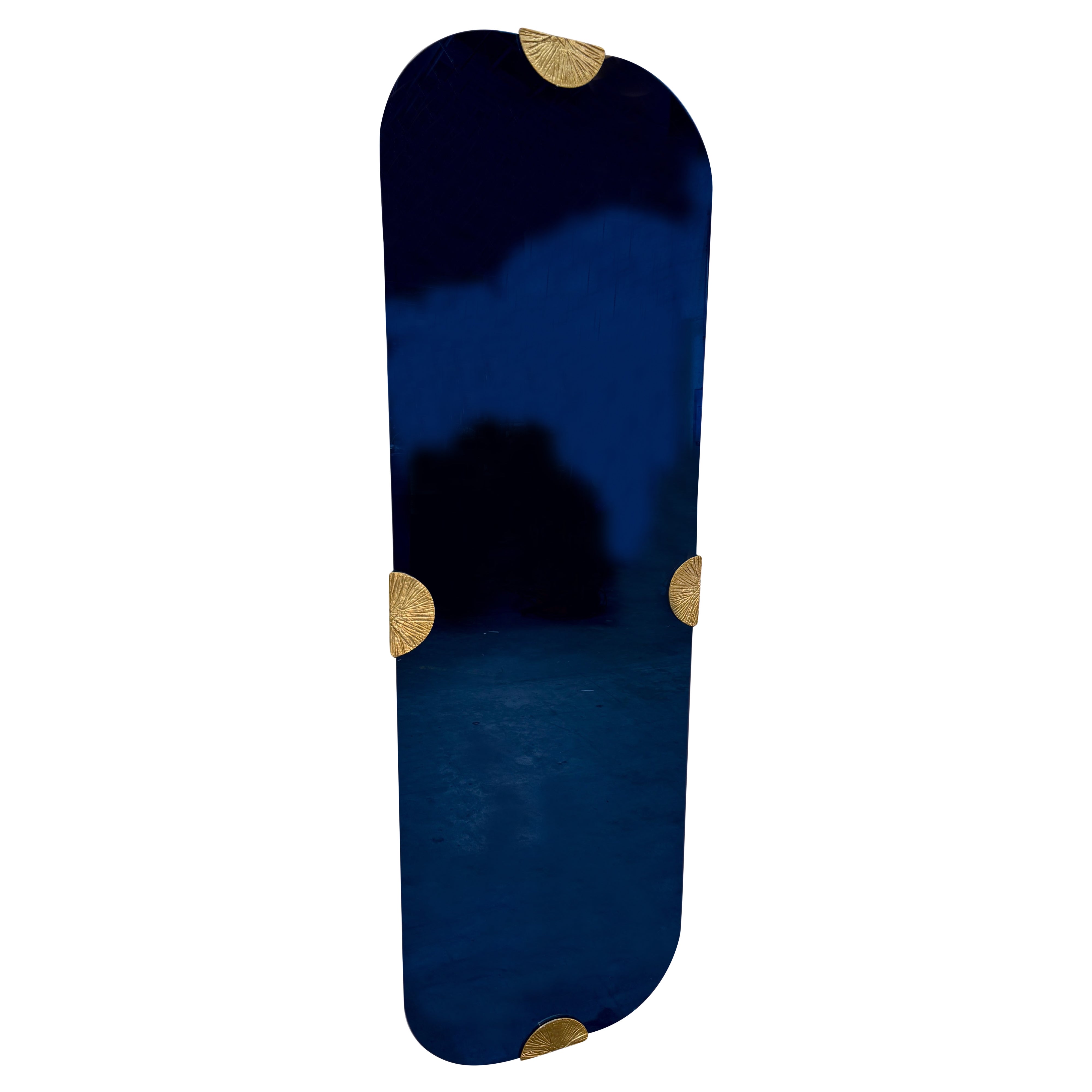 Blue Glass Wall Mirror by Angelo Brotto, Italy, 1970s For Sale