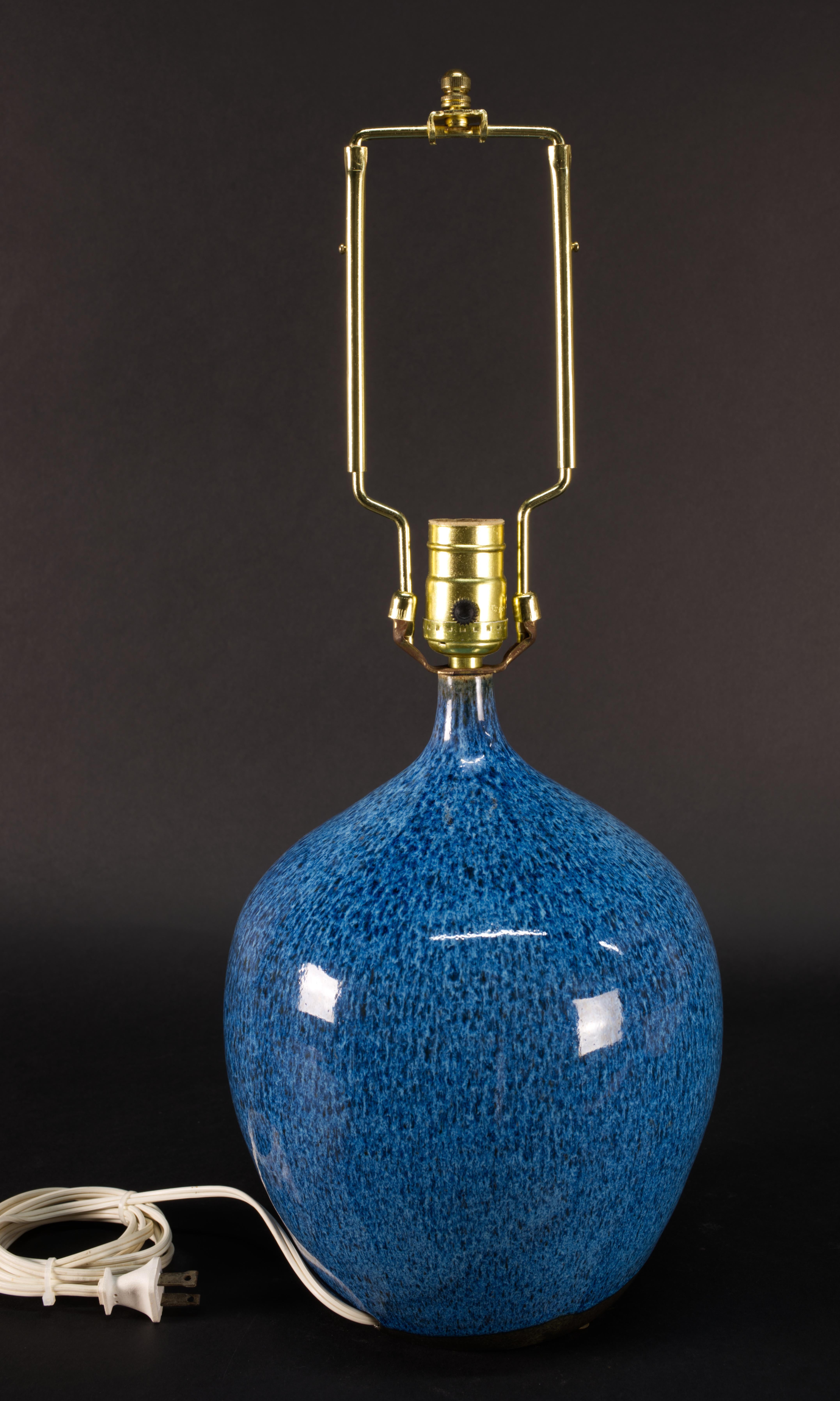 Organic Modern Blue Glaze Ceramic Table Accent Lamp, American Studio Art Pottery For Sale