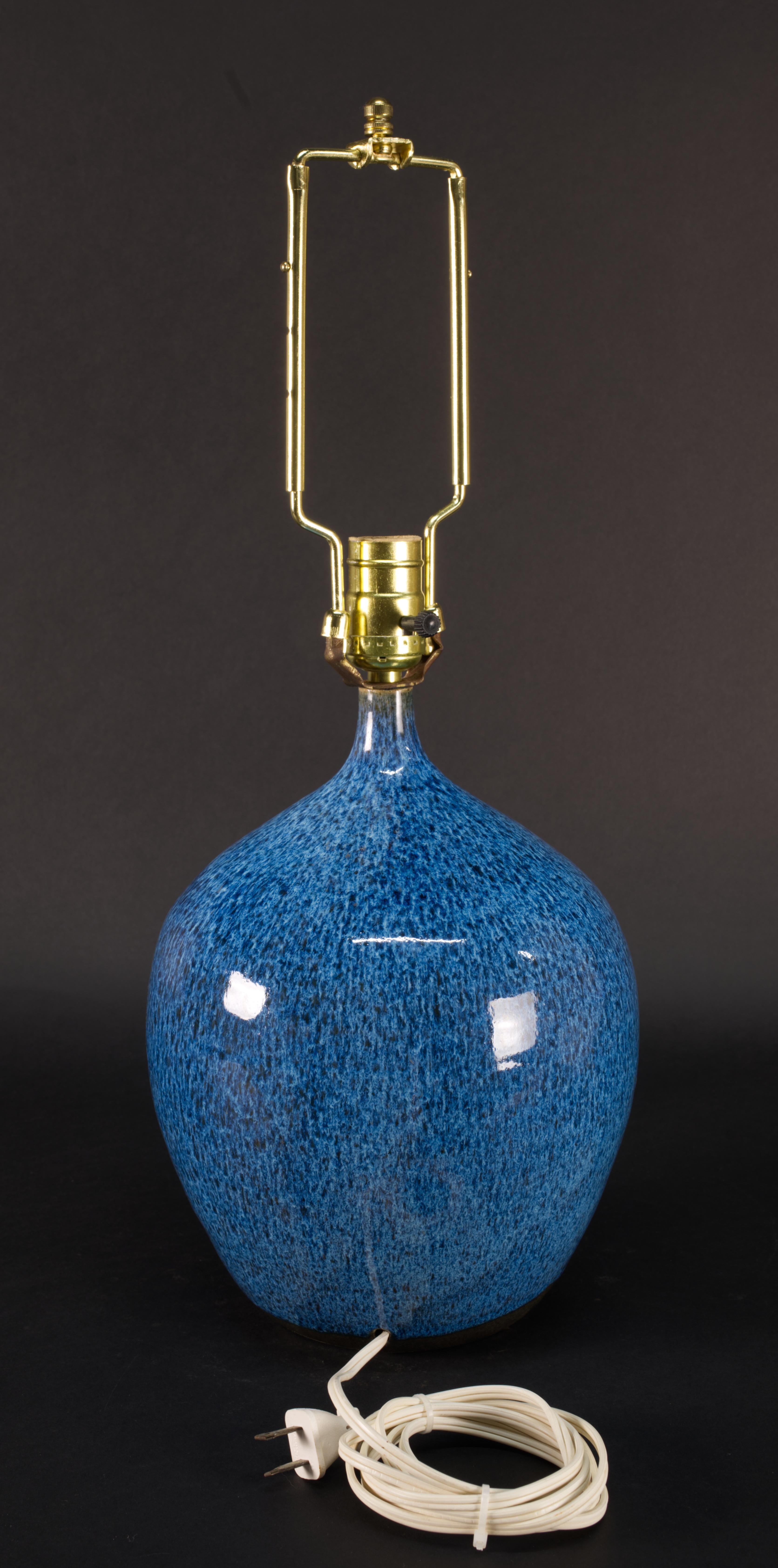Glazed Blue Glaze Ceramic Table Accent Lamp, American Studio Art Pottery For Sale