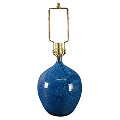 Vintage Blue Glaze Ceramic Table Accent Lamp, American Studio Art Pottery