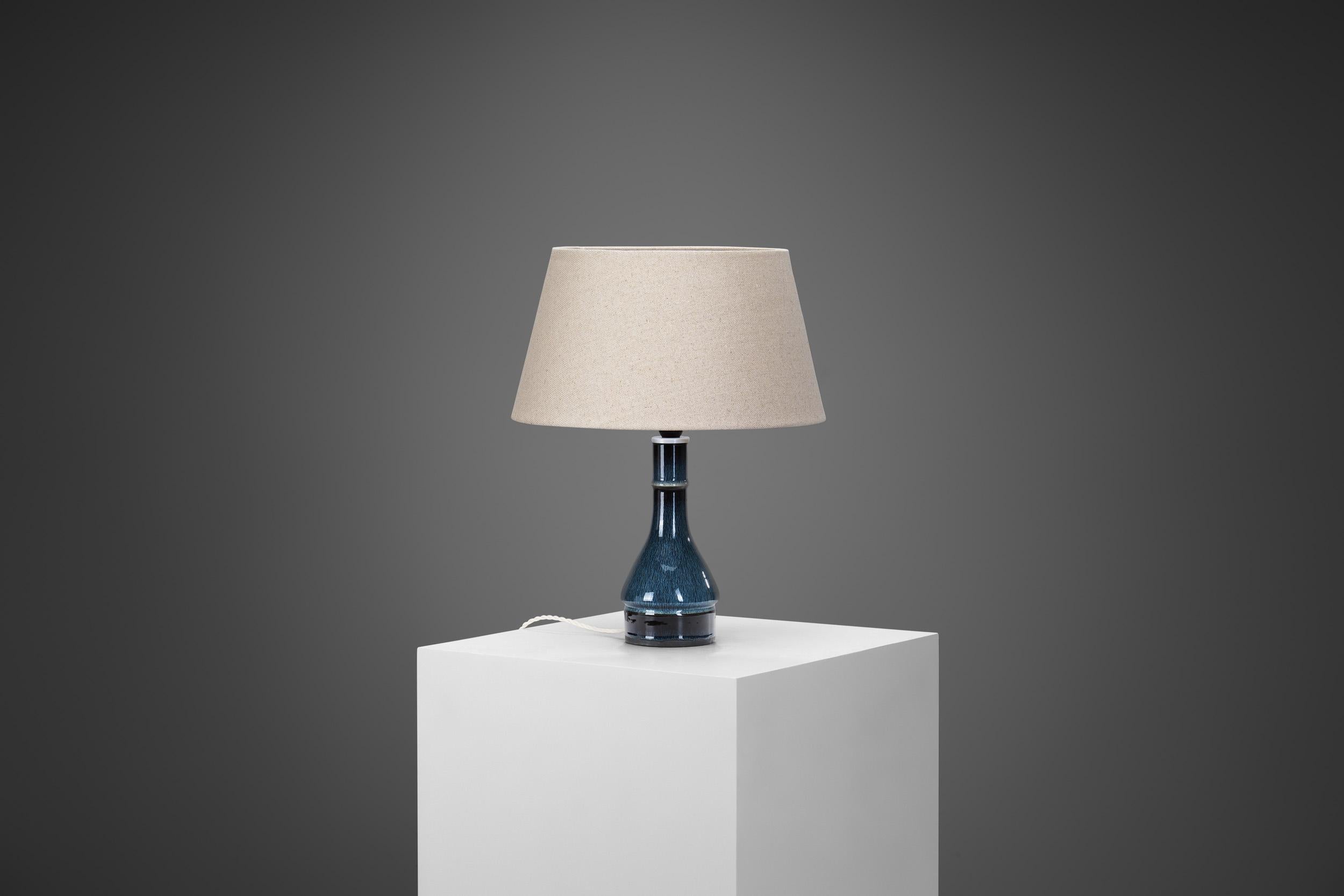 Glazed Blue Glaze Stoneware Table Lamp by Carl-Harry Stålhane, Sweden 1960s