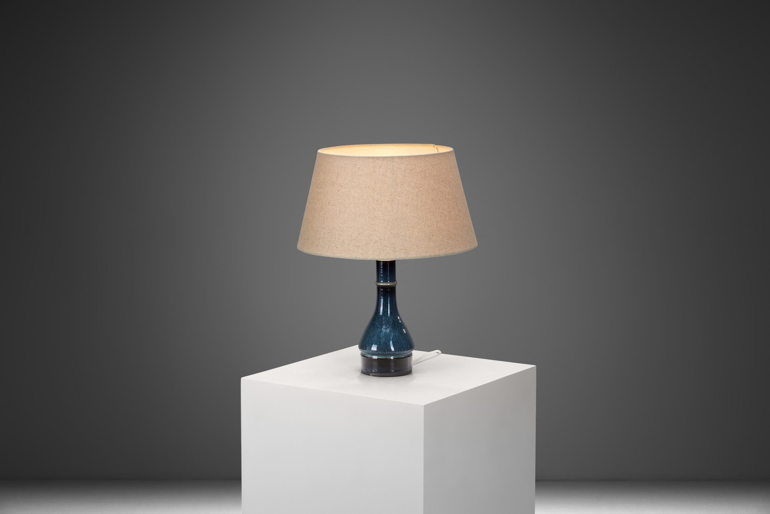 Blue Glaze Stoneware Table Lamp by Carl-Harry Stålhane, Sweden 1960s In Good Condition For Sale In Utrecht, NL
