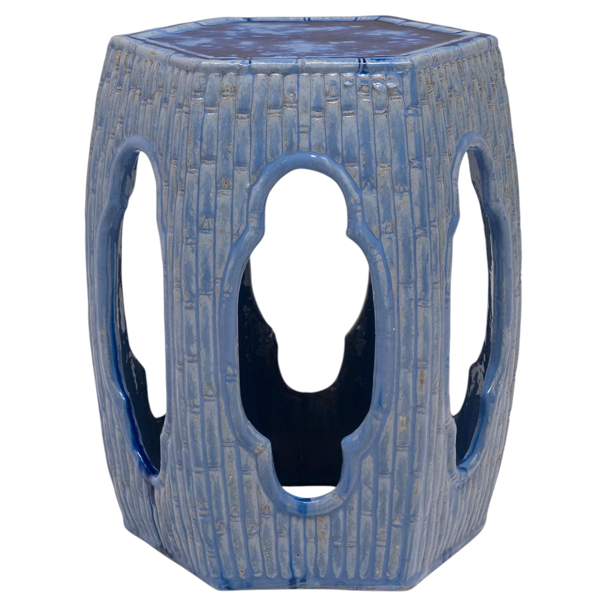 Blue Glazed Bamboo Pond Garden Stool For Sale