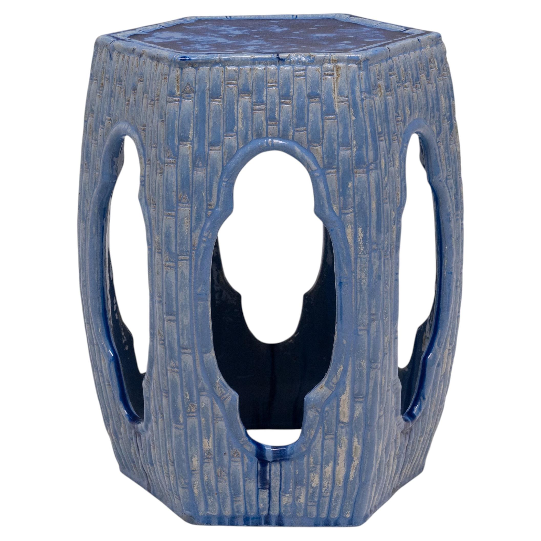 Blue Glazed Bamboo Pond Garden Stool For Sale