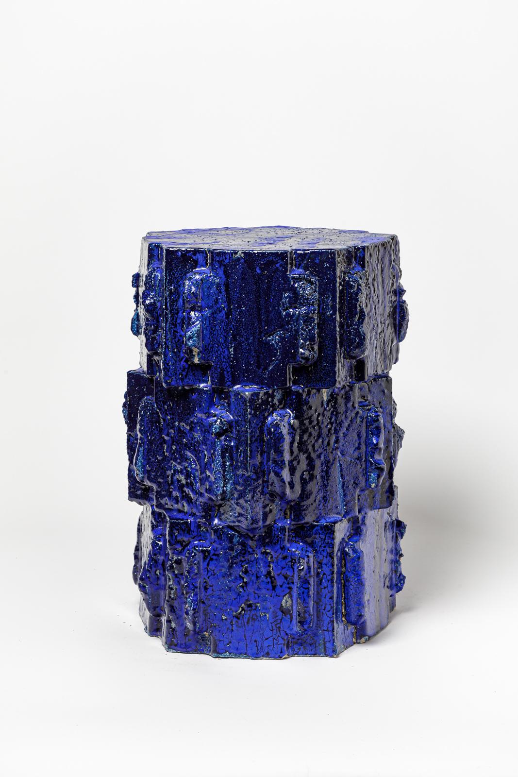 Hocker aus blau glasiertem Bollène-Steinzeug von Jean Ponsart, 2023. im Zustand „Neu“ im Angebot in Saint-Ouen, FR