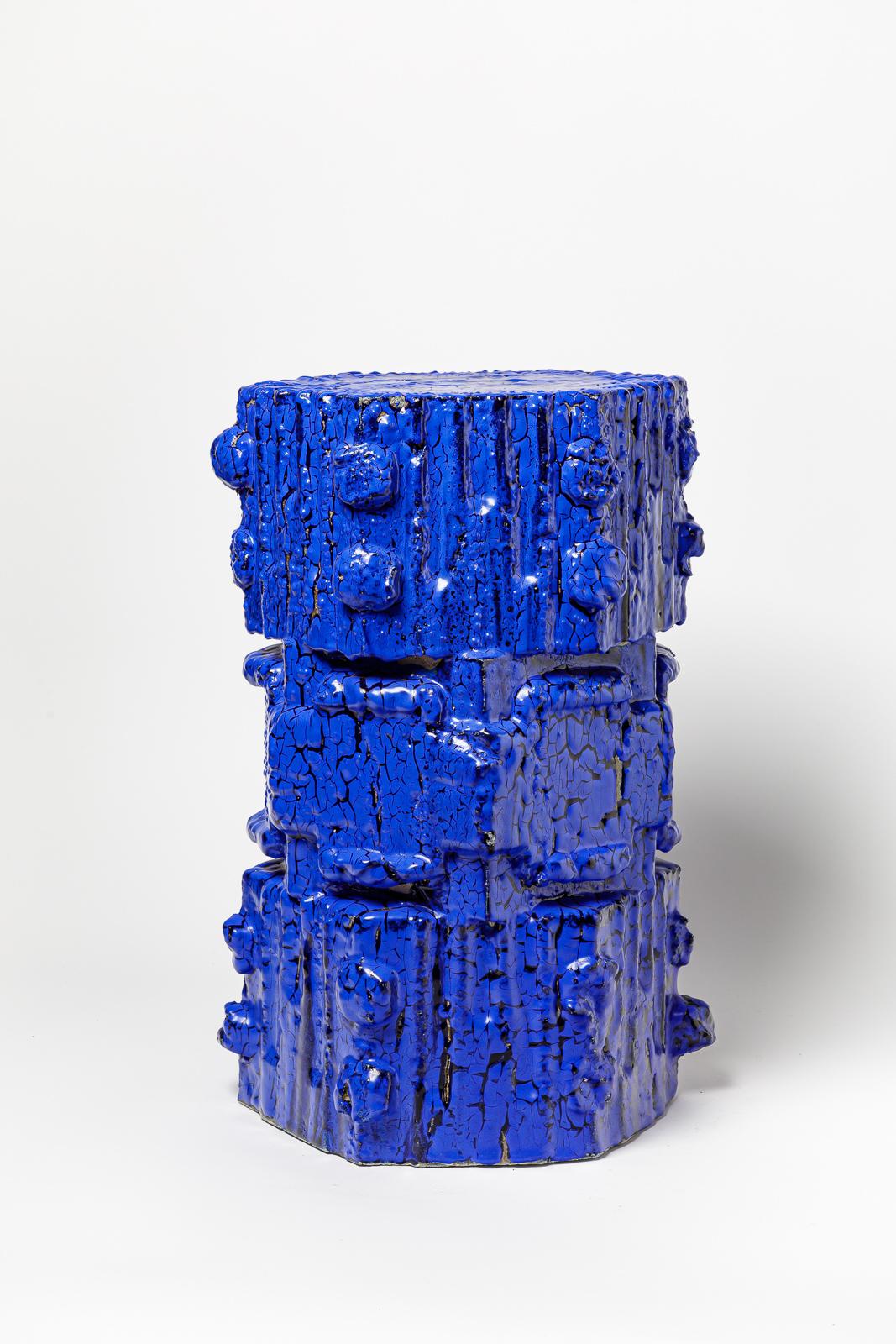 Blue glazed bollène stoneware stool by Jean Ponsart, 2023. In New Condition In Saint-Ouen, FR