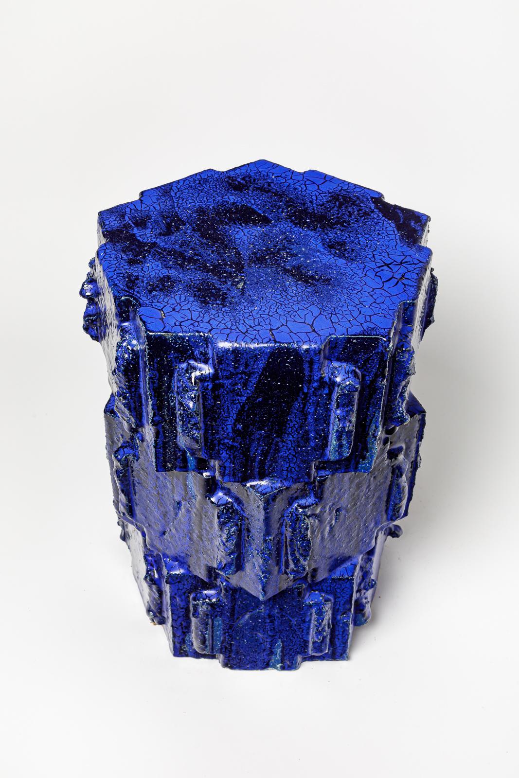 Contemporary Blue glazed bollène stoneware stool by Jean Ponsart, 2023. For Sale