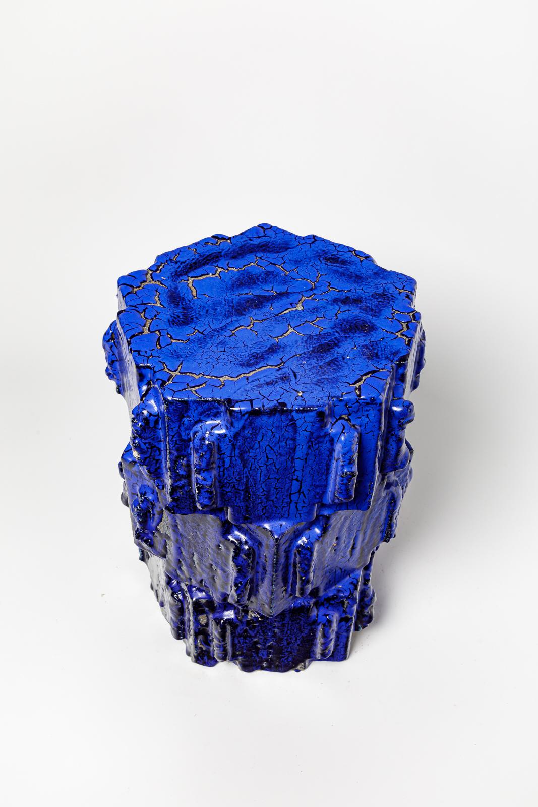 Contemporary Blue glazed bollène stoneware stool by Jean Ponsart, 2023. For Sale