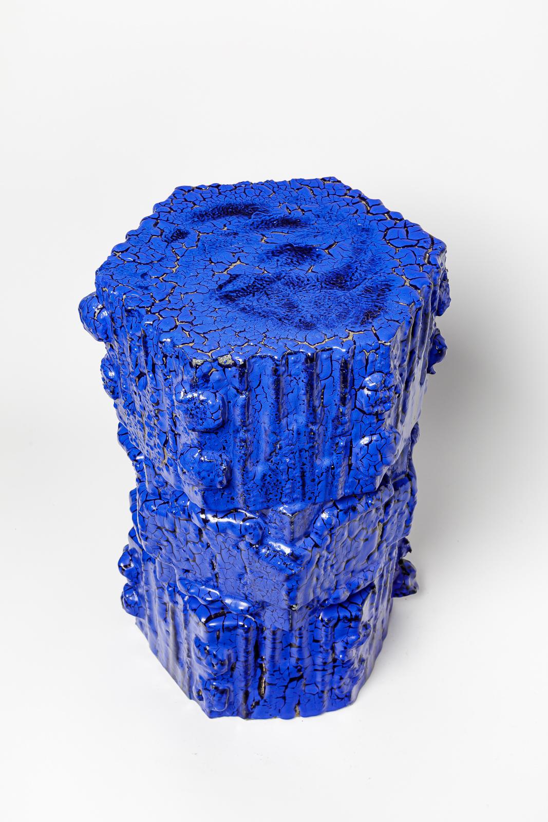 Contemporary Blue glazed bollène stoneware stool by Jean Ponsart, 2023.
