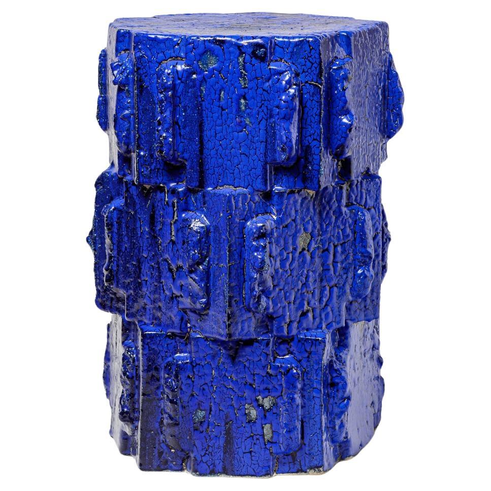 Blue glazed bollène stoneware stool by Jean Ponsart, 2023. For Sale