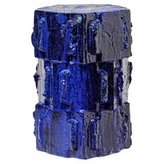 Blue glazed bollène stoneware stool by Jean Ponsart, 2023.