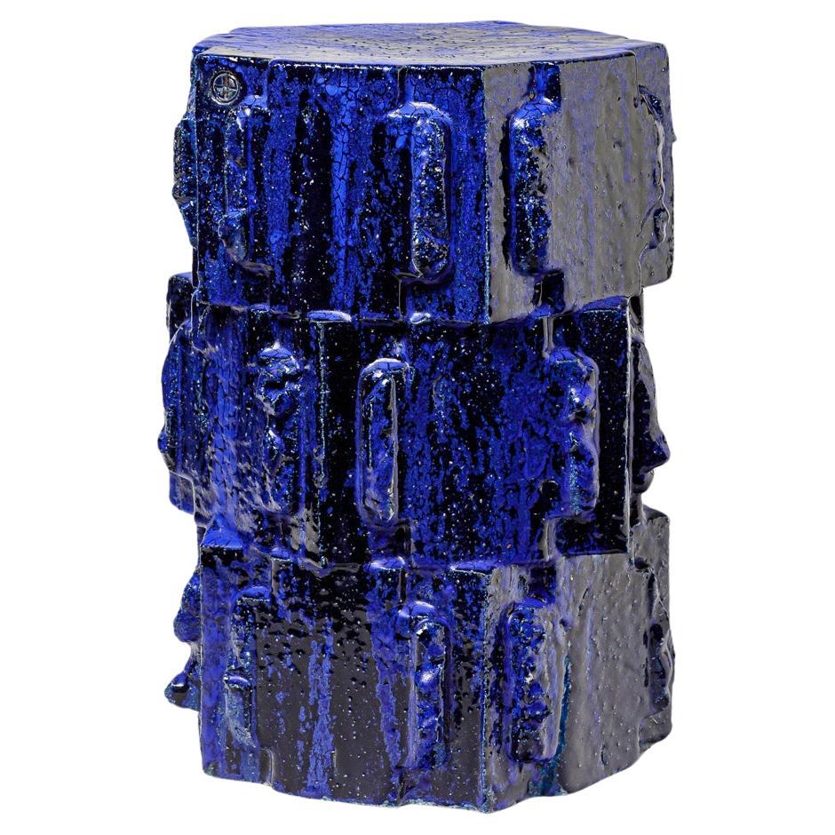 Hocker aus blau glasiertem Bollène-Steinzeug von Jean Ponsart, 2023.
