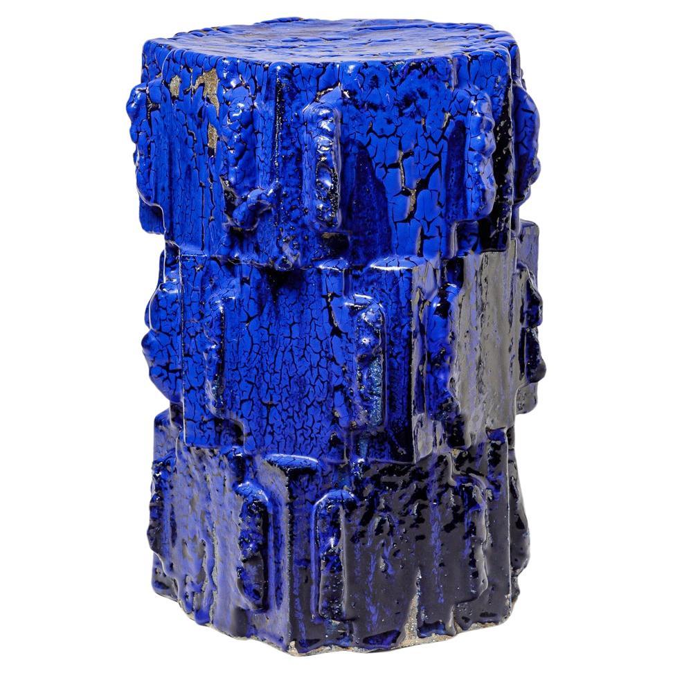 Blue glazed bollène stoneware stool by Jean Ponsart, 2023. For Sale