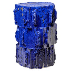 Blue glazed bollène stoneware stool by Jean Ponsart, 2023.