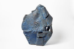 Scultura astratta in ceramica smaltata blu di Michel Lanos