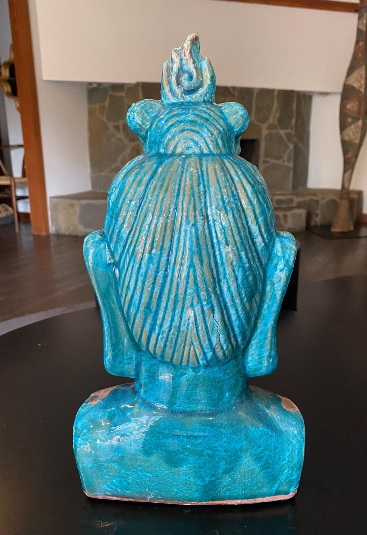 Sculpture de Bouddha en céramique émaillée bleue à la manière d'Aldo Londi Bitossi en vente 6