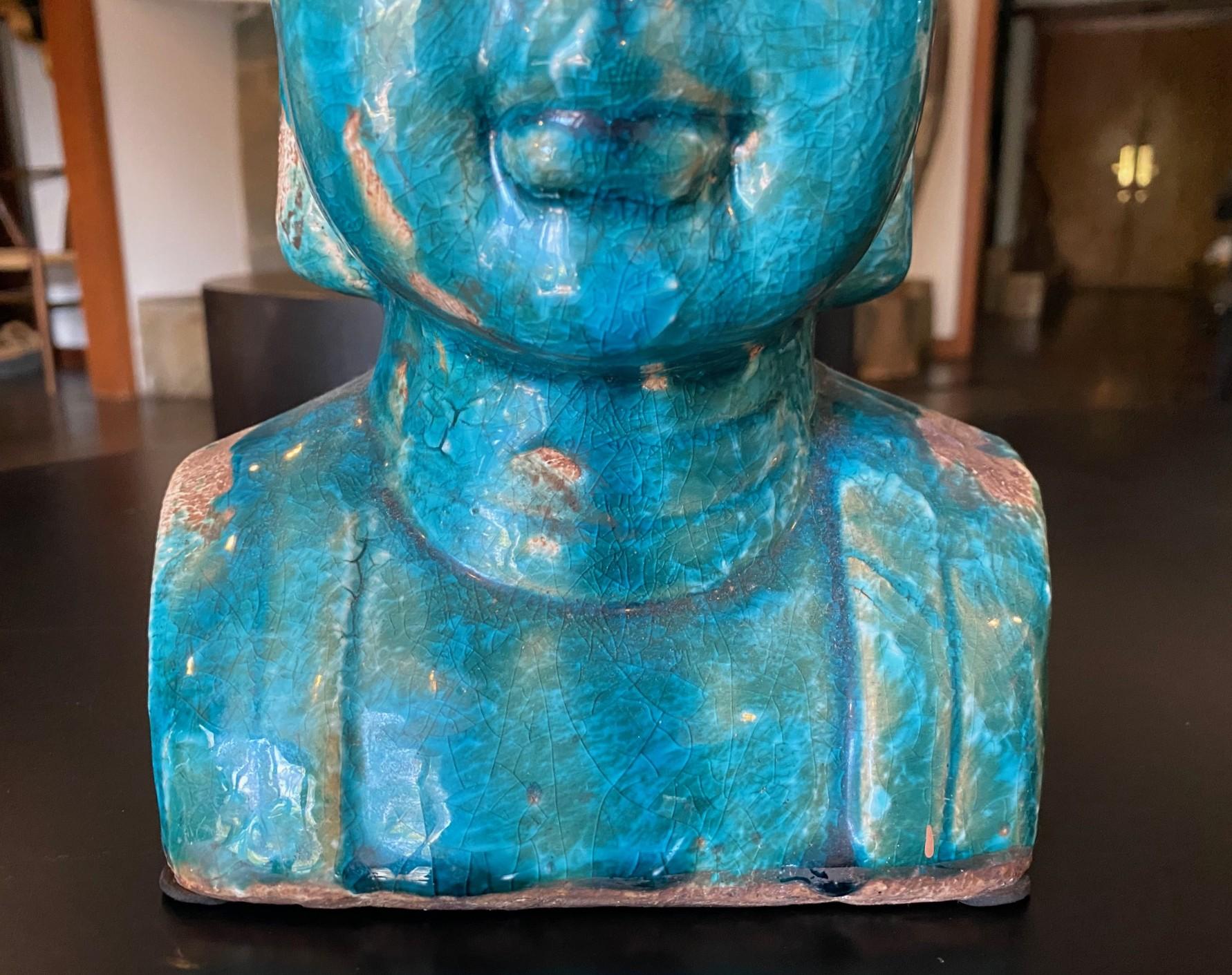 Sculpture de Bouddha en céramique émaillée bleue à la manière d'Aldo Londi Bitossi en vente 1