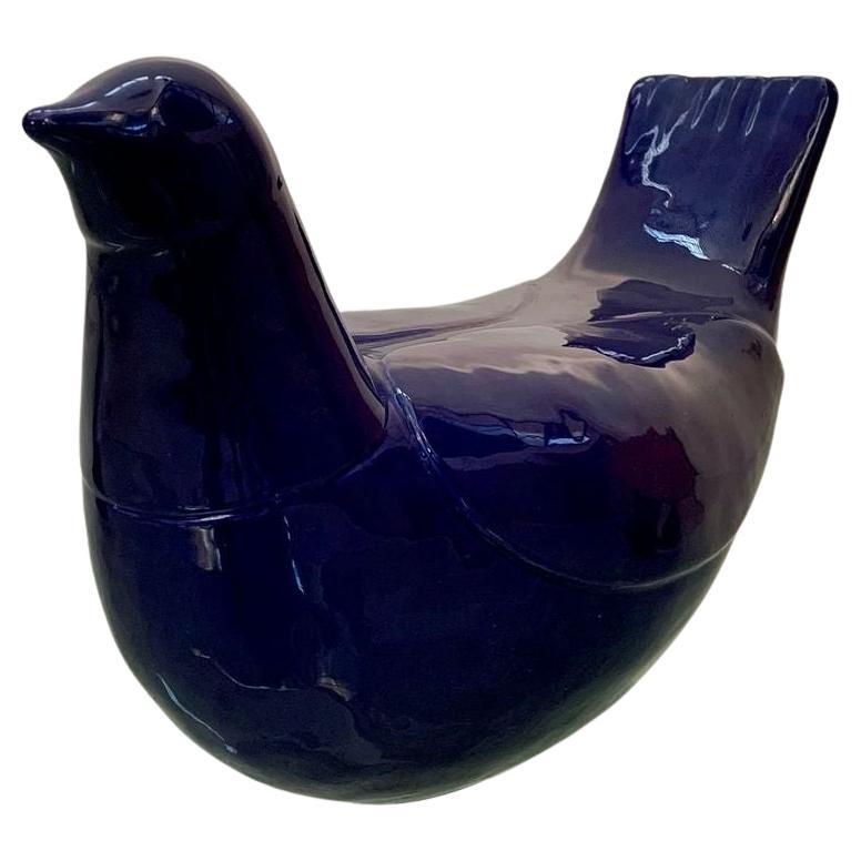 Blue glazed ceramic dove, Italy, 1970s