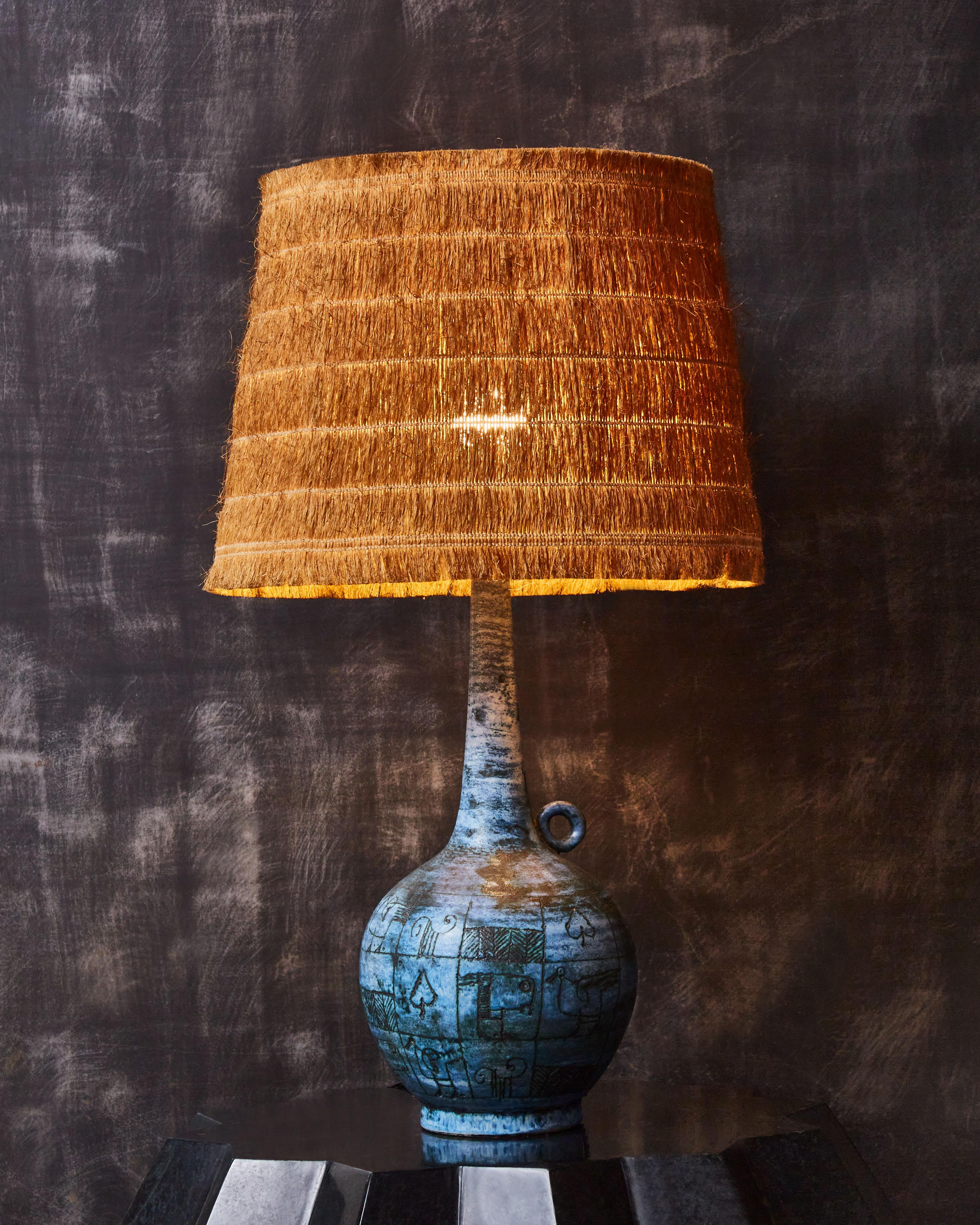 Mid-Century Modern Blue Glazed Ceramic Lamp by Jacques Blin